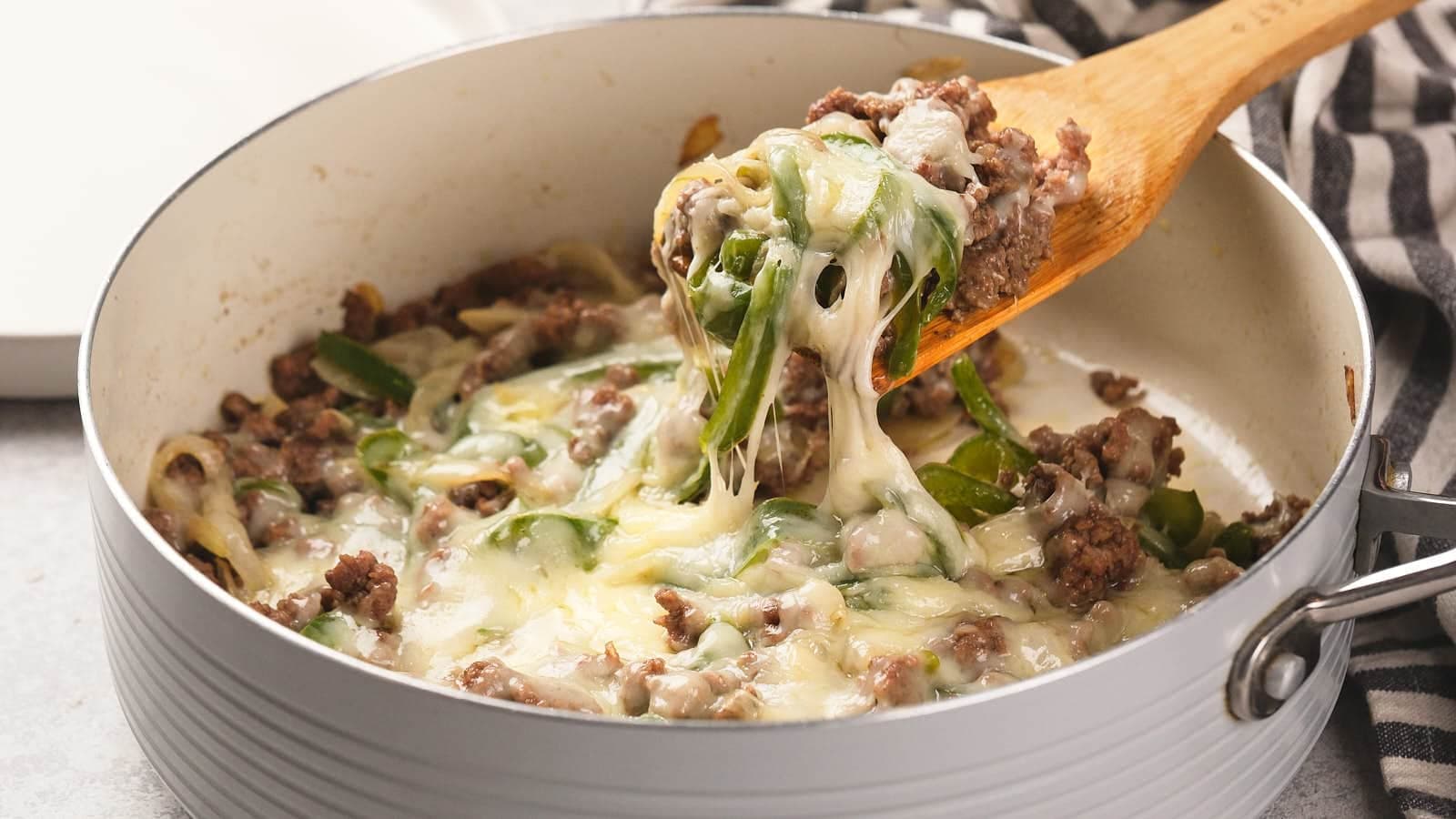 Ground Beef Philly Cheesesteak Skillet