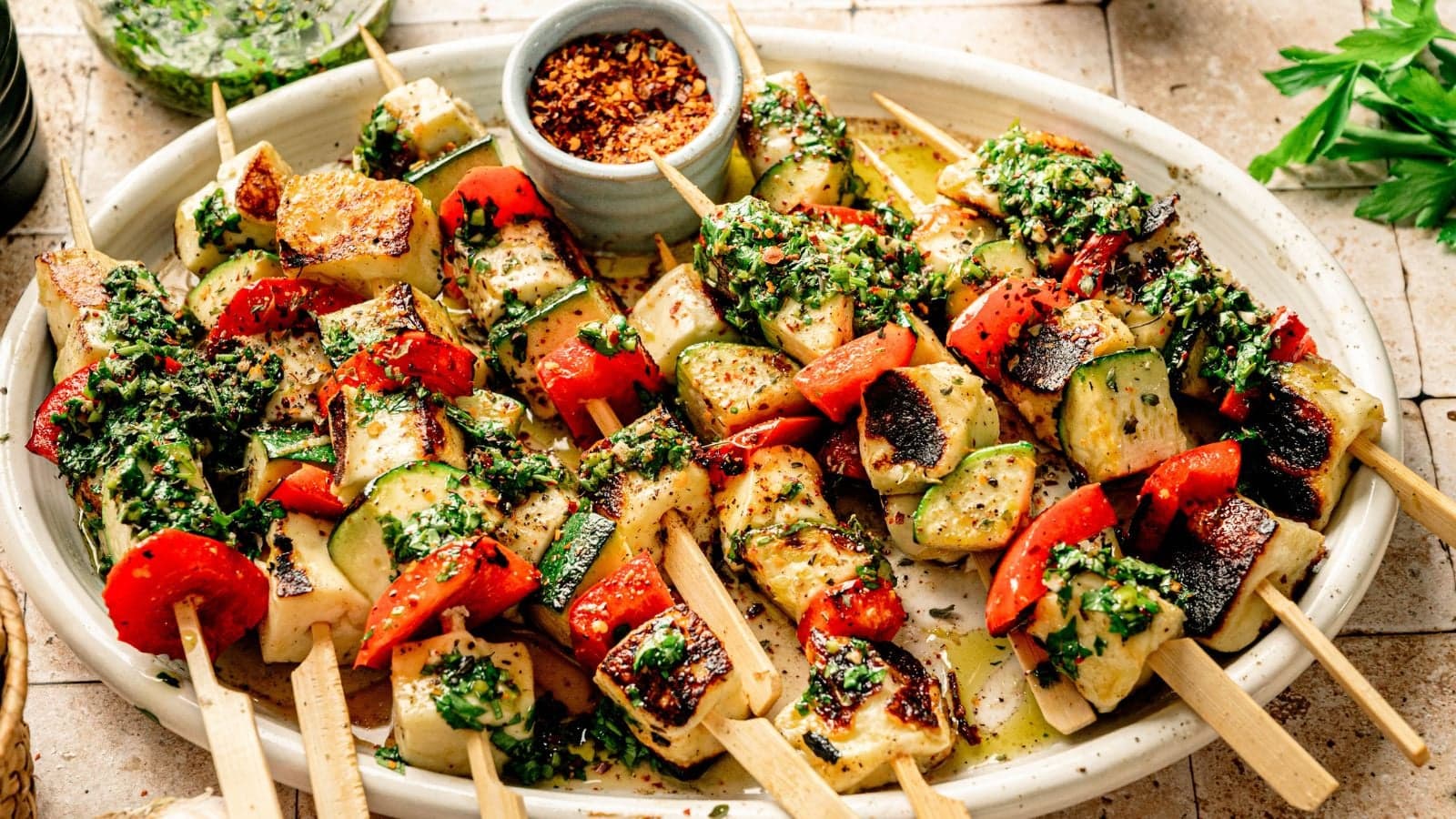 Grilled Halloumi Skewers with Chimichurri