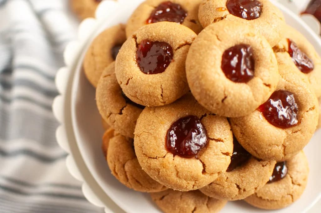 Easy Peanut Butter & Jelly Thumbprint Cookies