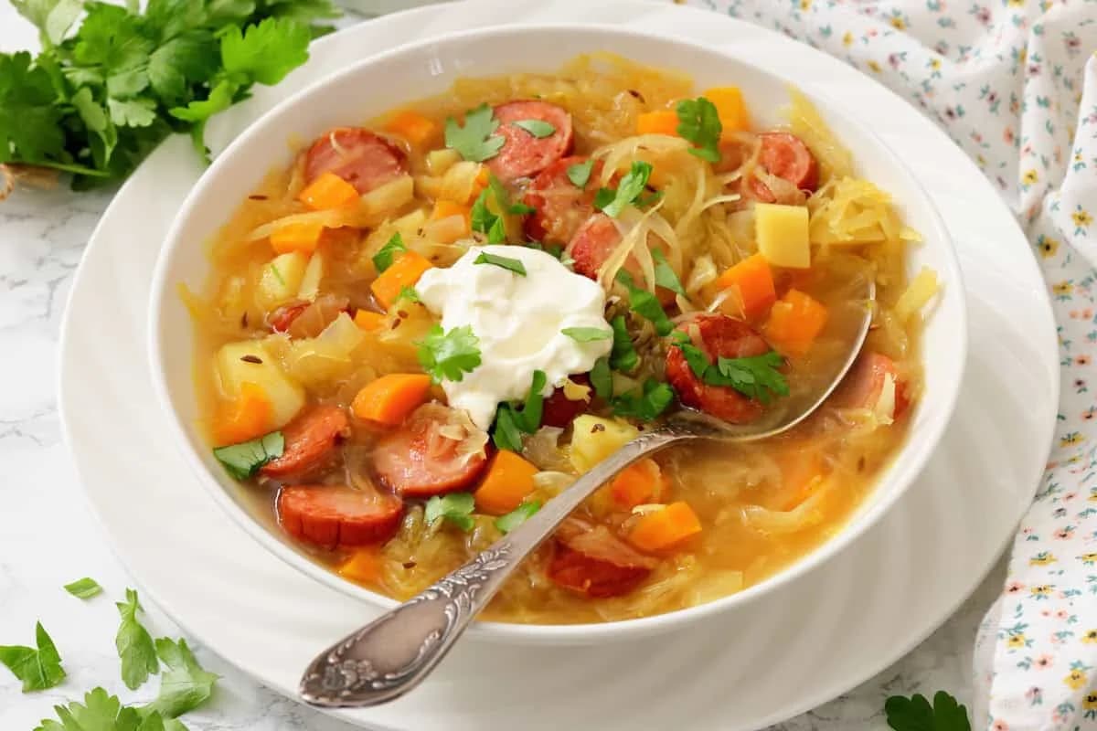 Oma’s Sauerkraut Soup with Kielbasa