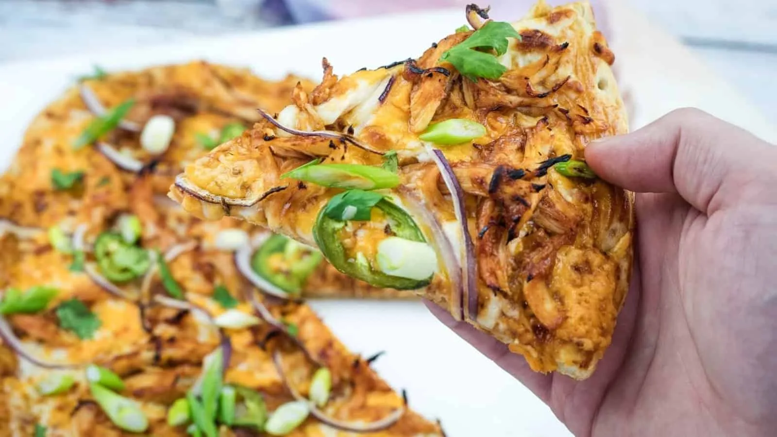 BBQ Chicken Pizza With Rotisserie Chicken, Jalapeño & Fresh Herbs