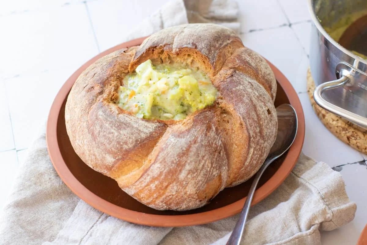Broccoli Cheddar Soup In A Sourdough Bowl