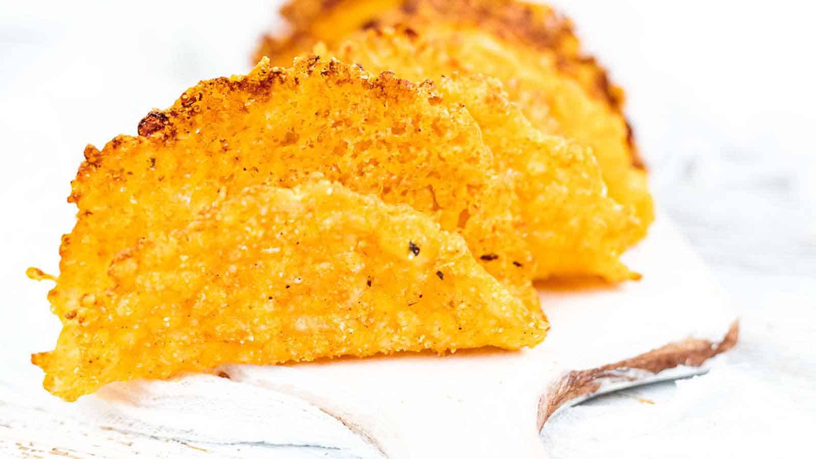 Almond Flour Taco Shells on a white board. 