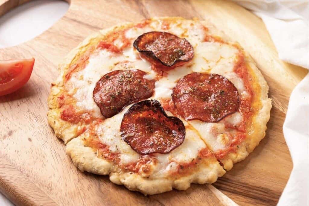 A mouthwatering pepperoni pizza, perfect for a lunch break.