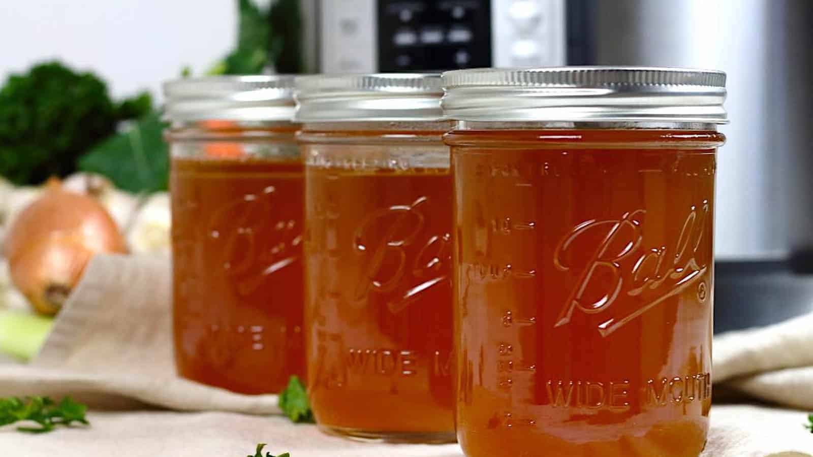 Bone Broth inside mason jars.