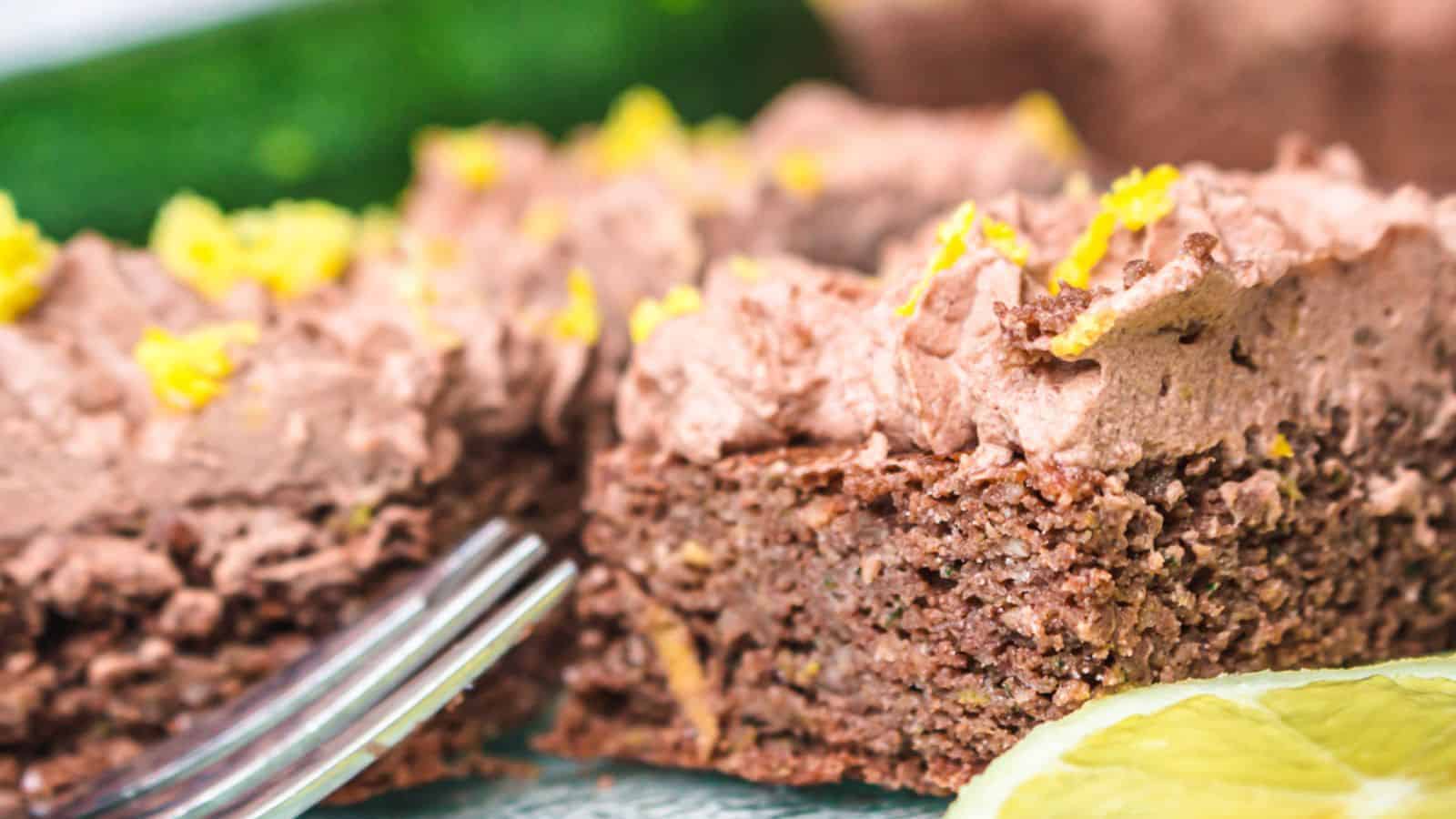 Chocolate zucchini cake with lemon zest.