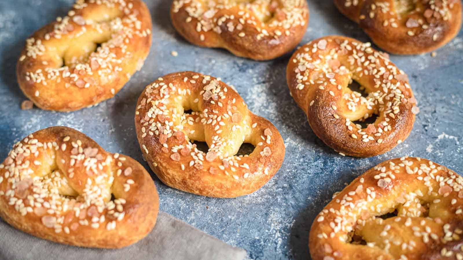 Pretzels Fathead Dough on a blue board. 