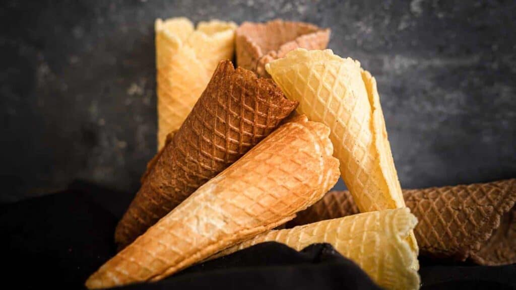 Sugar-Free Keto Ice Cream Cones on a dark background.