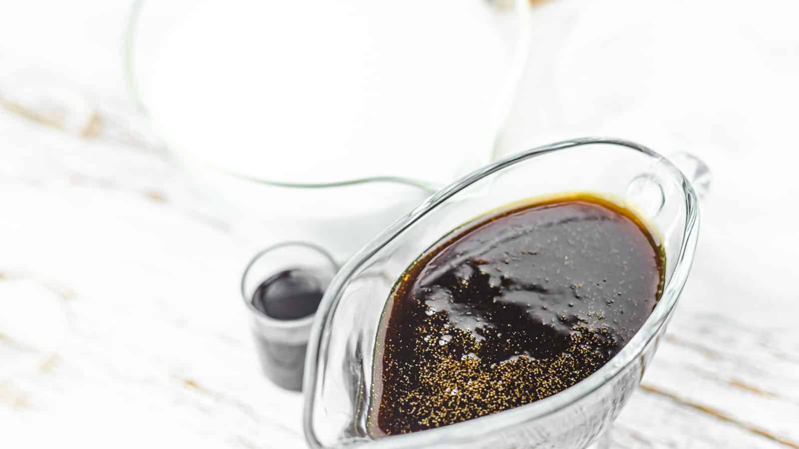 Sugar Free Maple Syrup in a glass jar. 