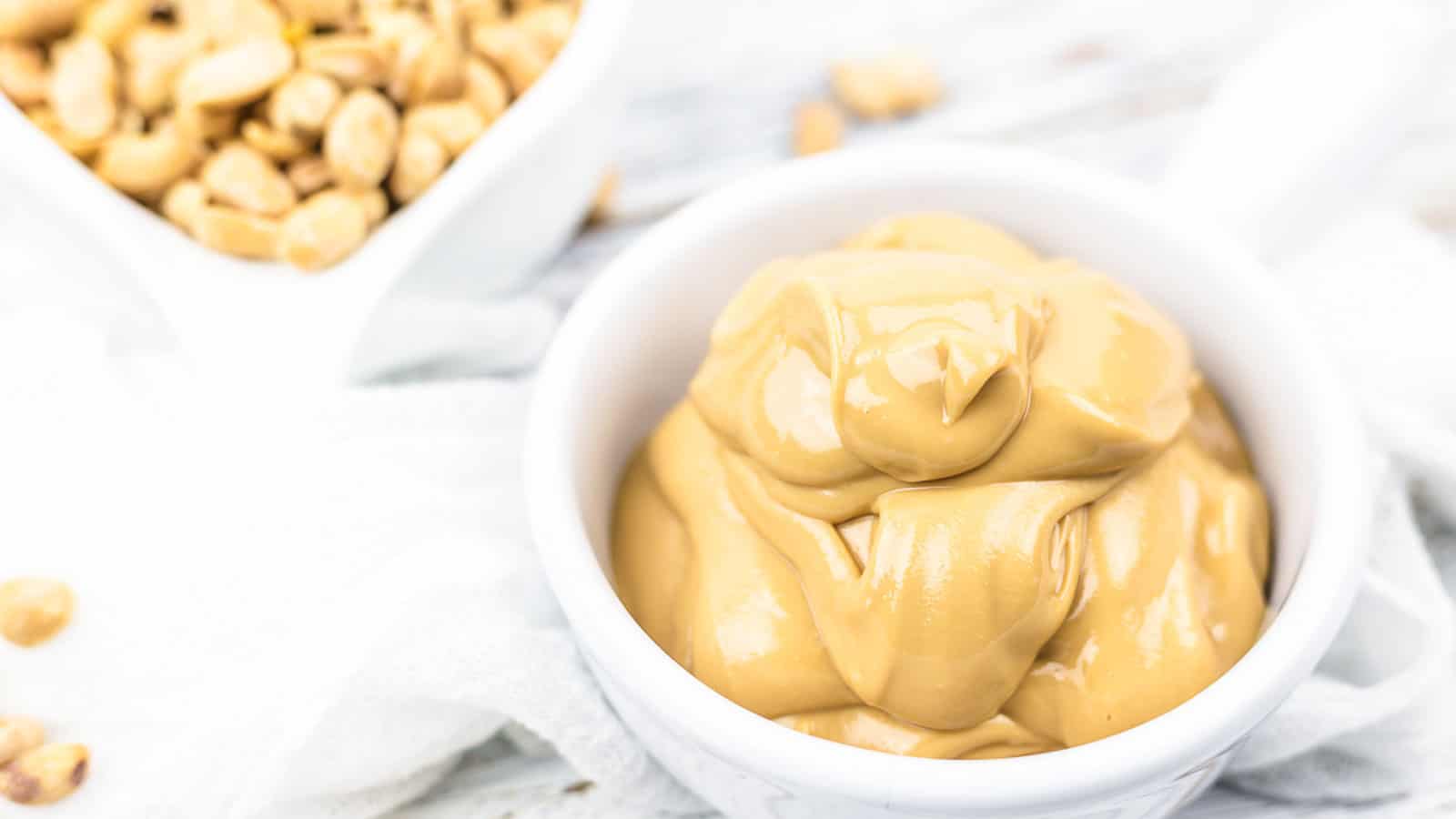 Peanut Butter inside white bowl. 