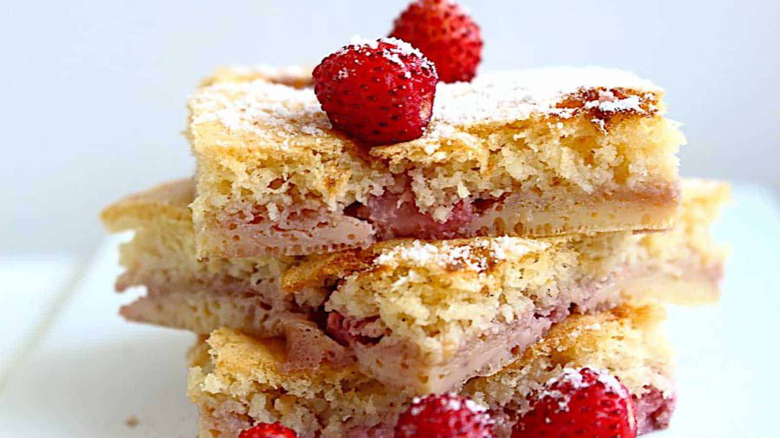 Strawberry Coffee Cake pieces on top of each other.