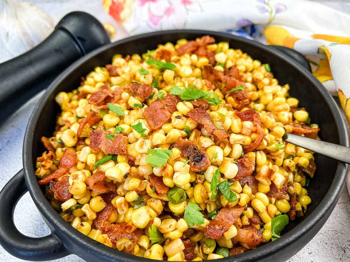 Bacon Fried Corn in a serving bowl.