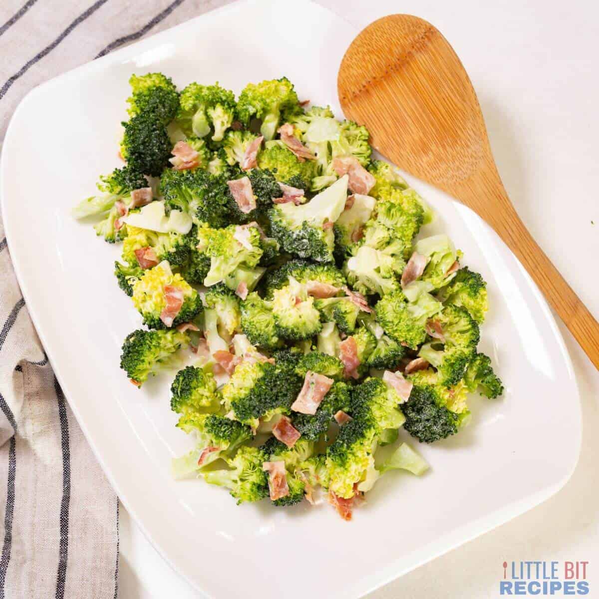 Broccoli Salad with bacon on a plate.