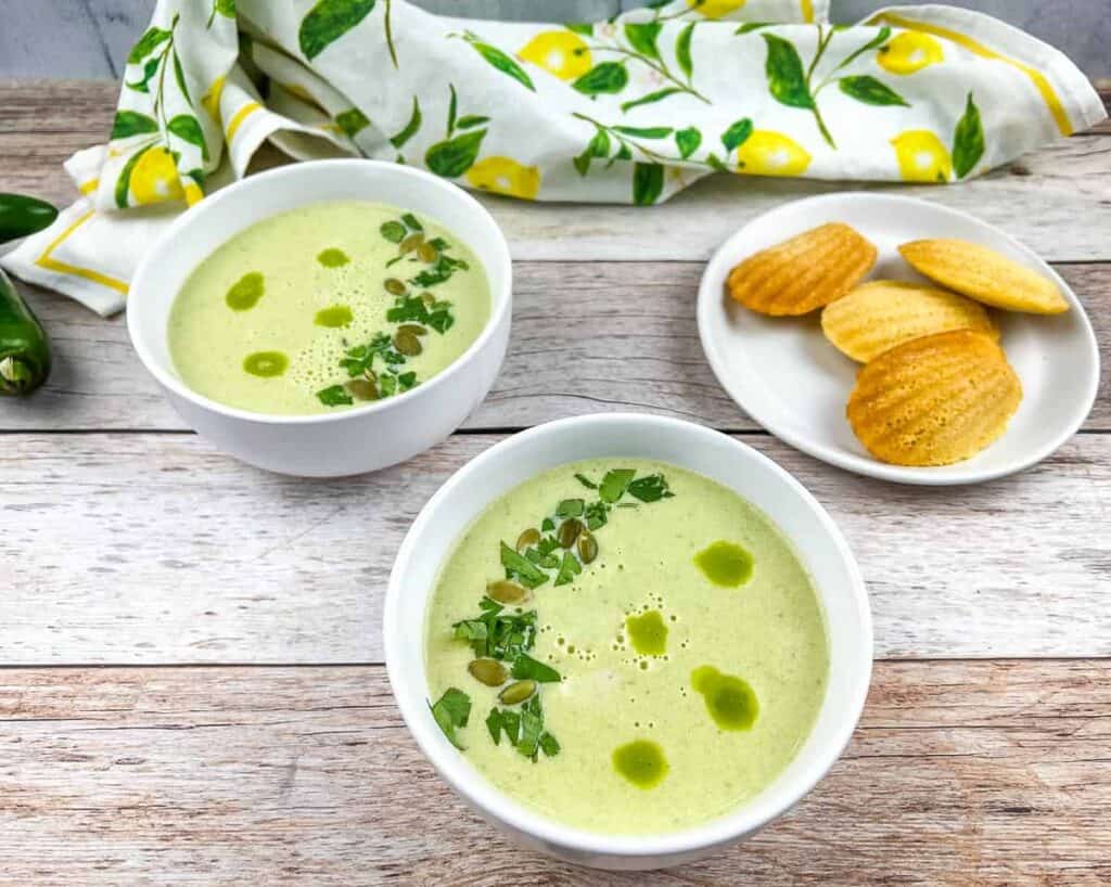 Cream of Jalapeno Soup in two bowls..