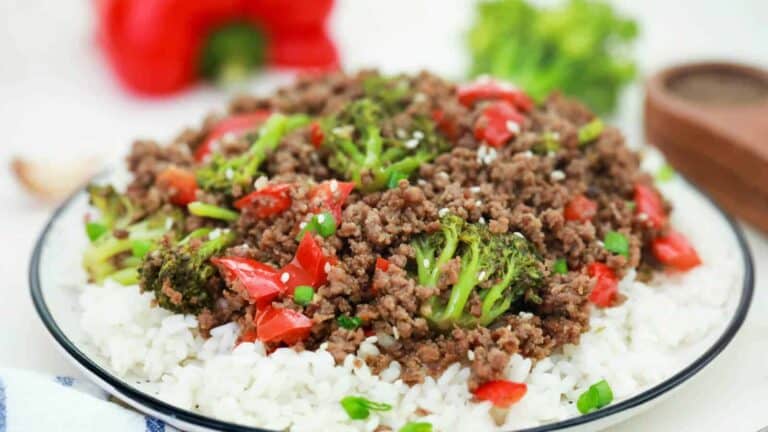 Ground Beef and Broccoli stir-fry over rice.