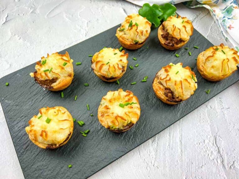 Shepherd's Pie Bites on a black platter.