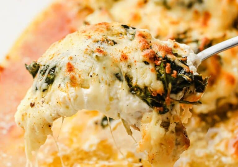 Cheesy spinach and chicken casserole.