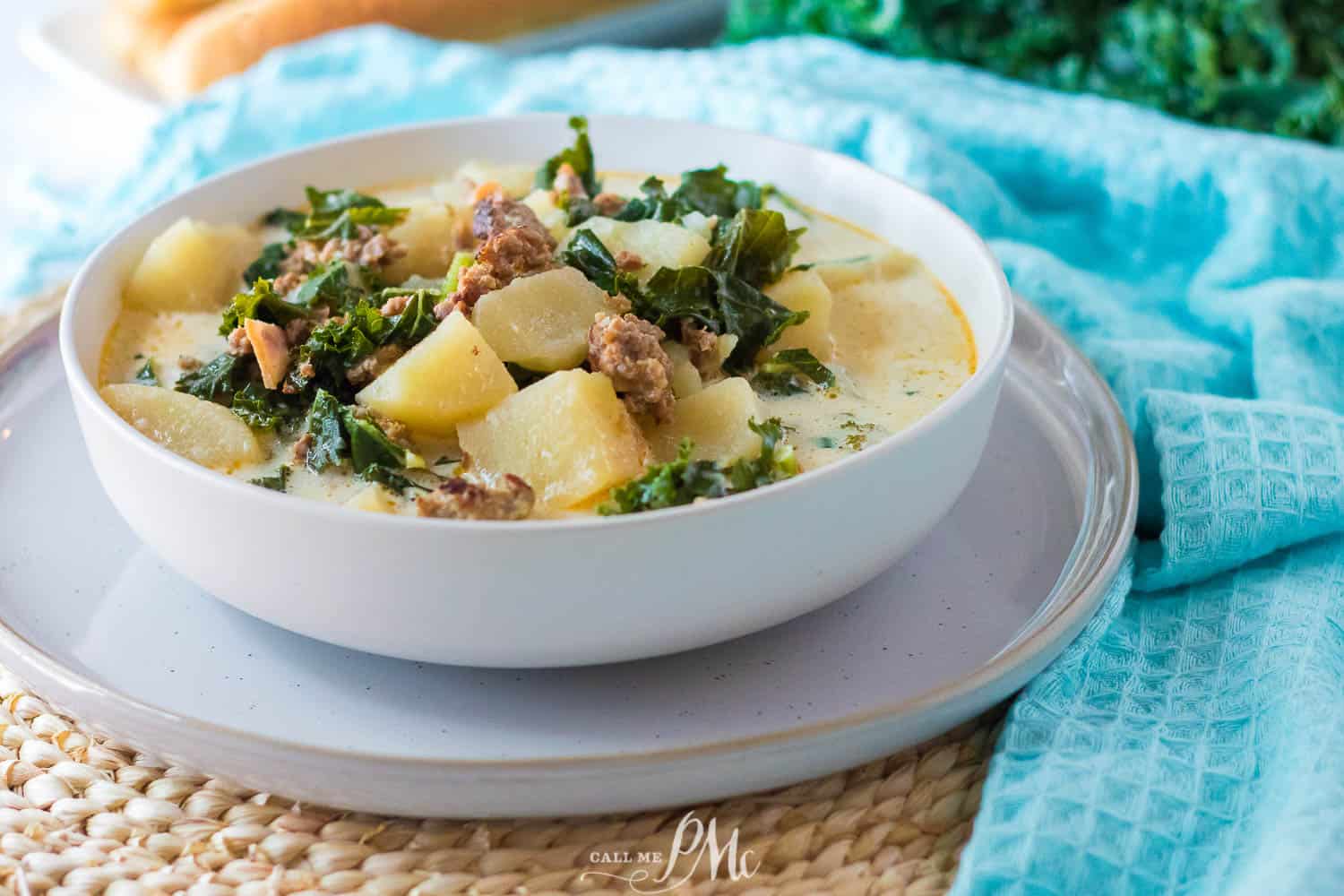 A Slow Cooker Zuppa Toscana with potatoes and kale.