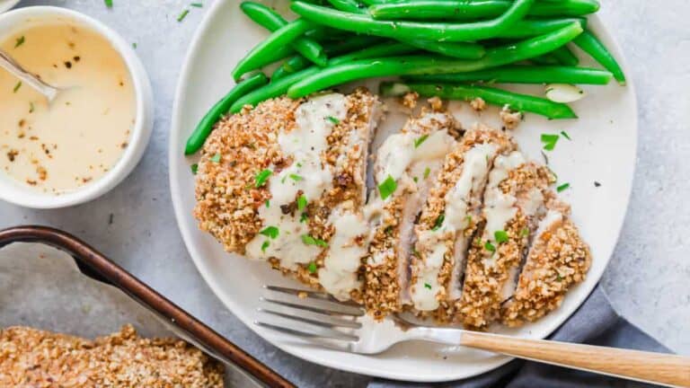 A plate with chicken breasts