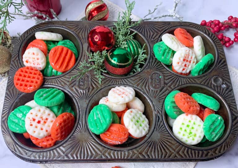 Christmas cookies in a muffin tin.