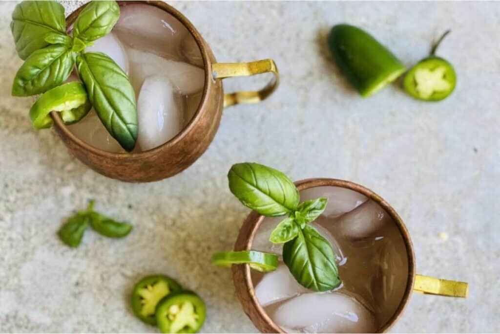 Moscow mule with jalapeno and basil.