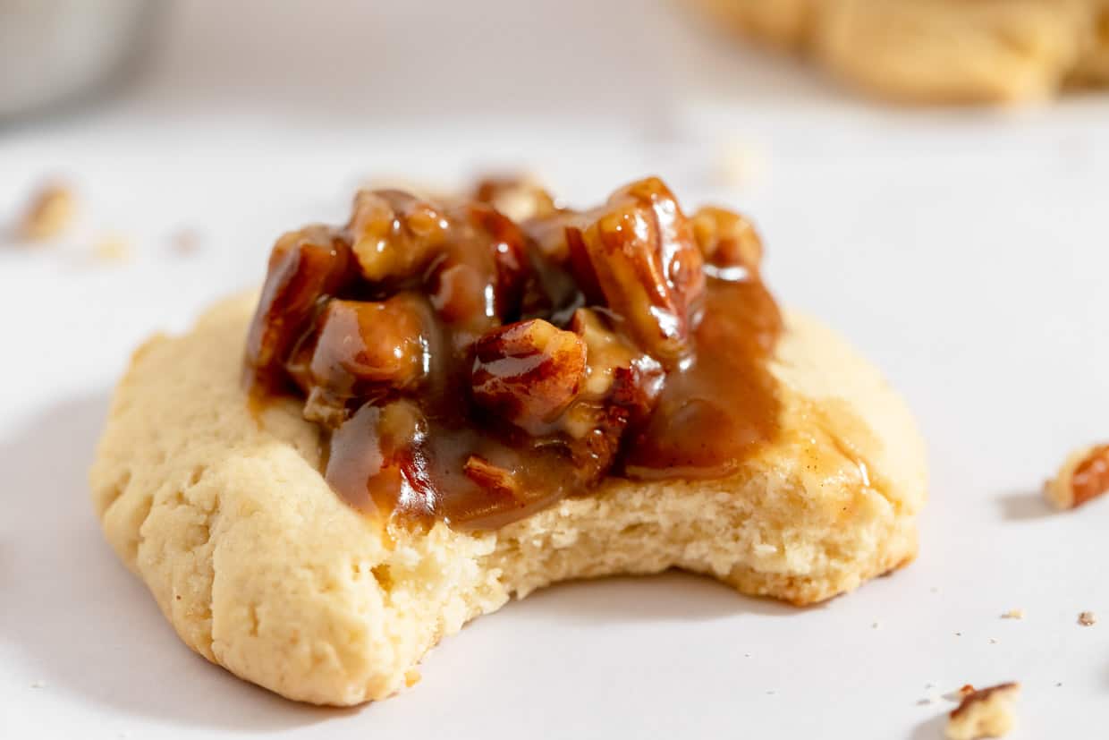 Pecan pie cookies topped with pecan caramel.