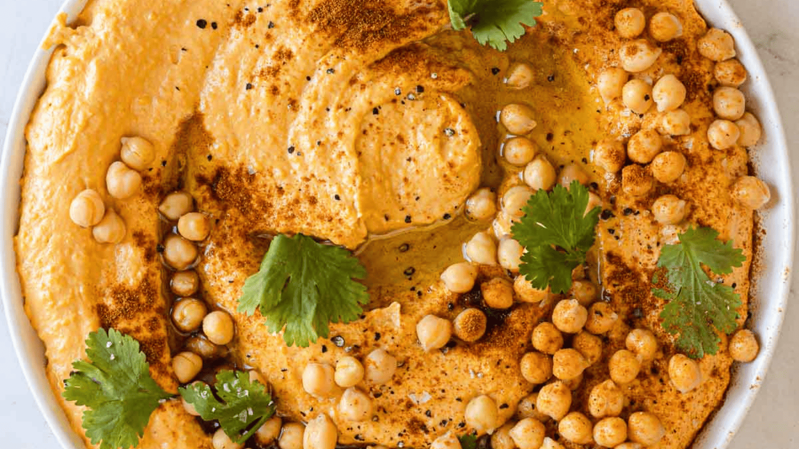 Overhead of sweet potato hummus.