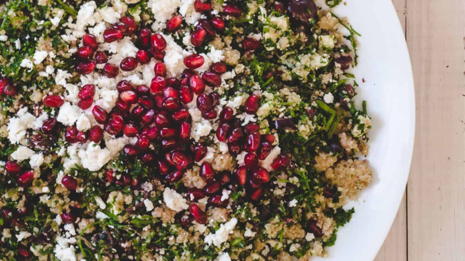 Quinoa salad with pomegranate and feta cheese.