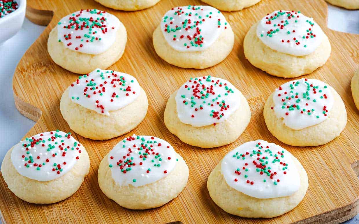 Ricotta Cookies decorated with Christmas sprinkles.