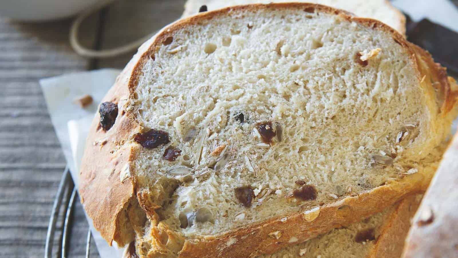 Slice of muesli bread.