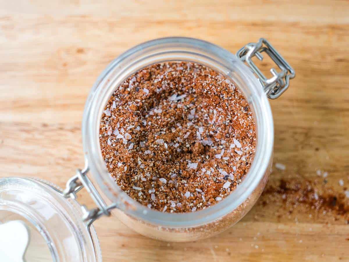 Pork rub in a glass jar.