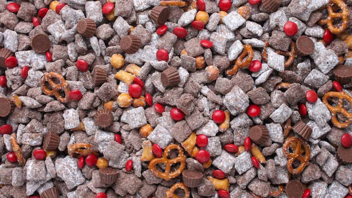 A pile of reindeer chow snack mix.