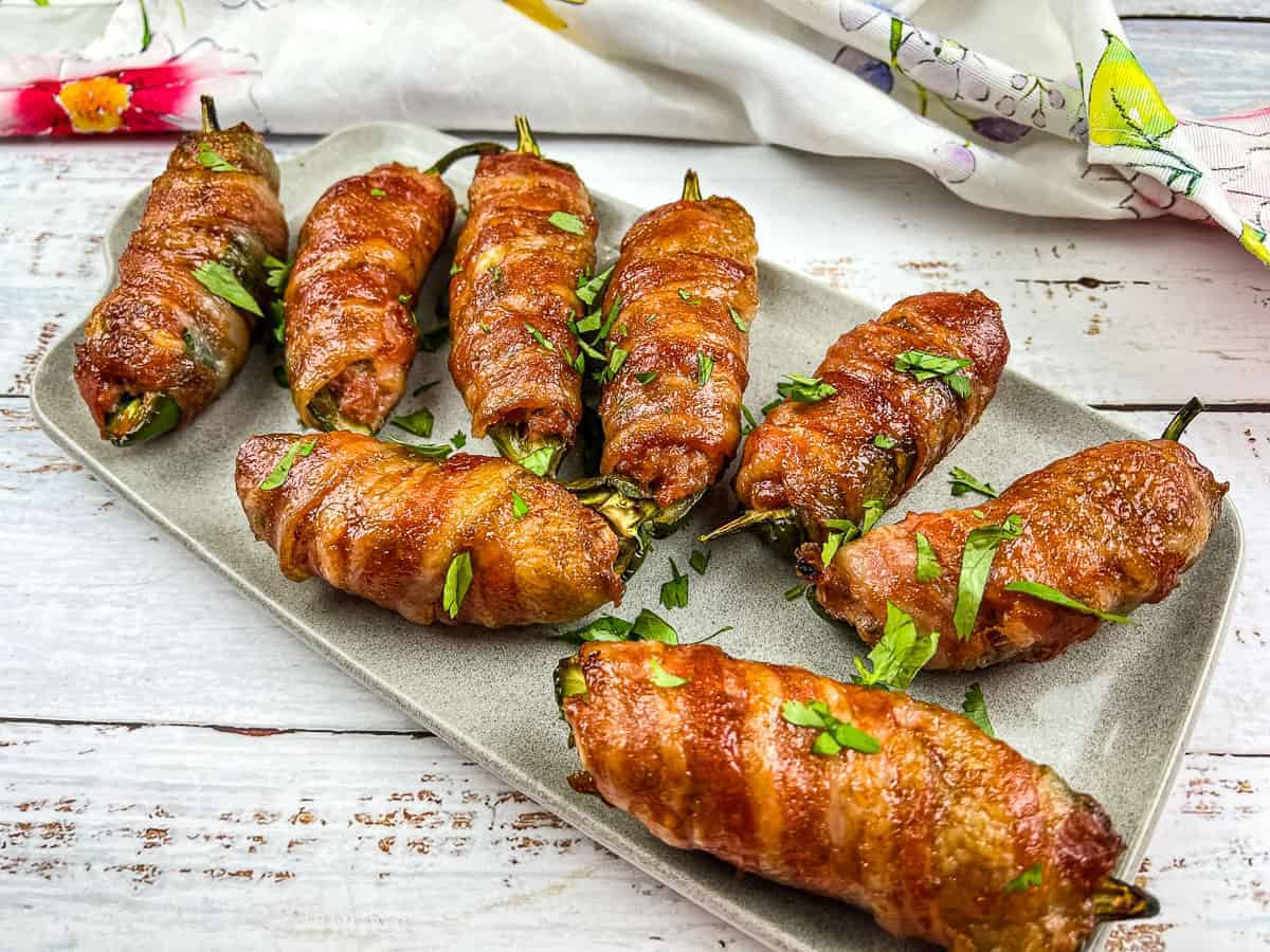 Smoked jalapeno poppers on a platter.