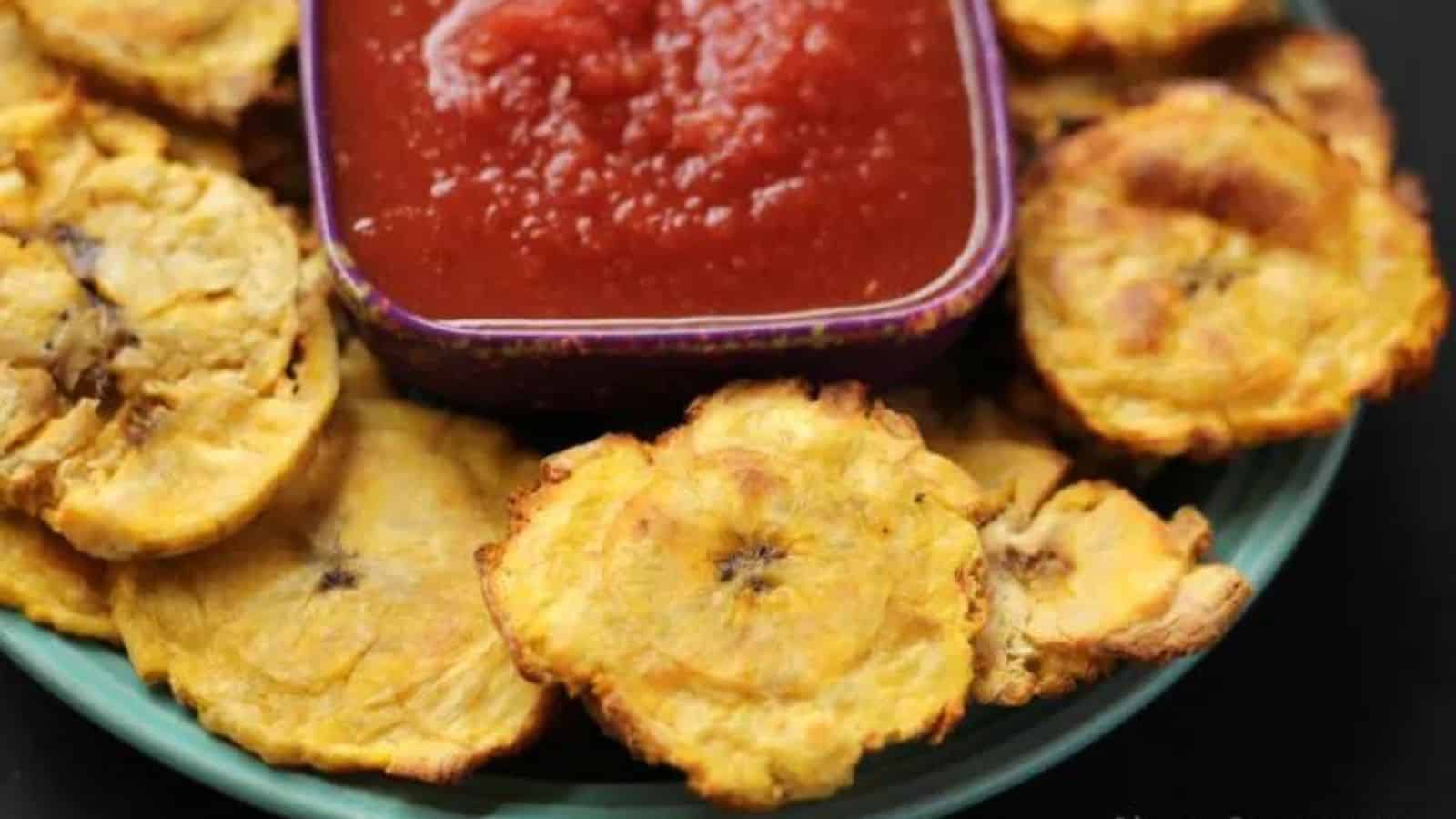 Plate of tostones and salsa.