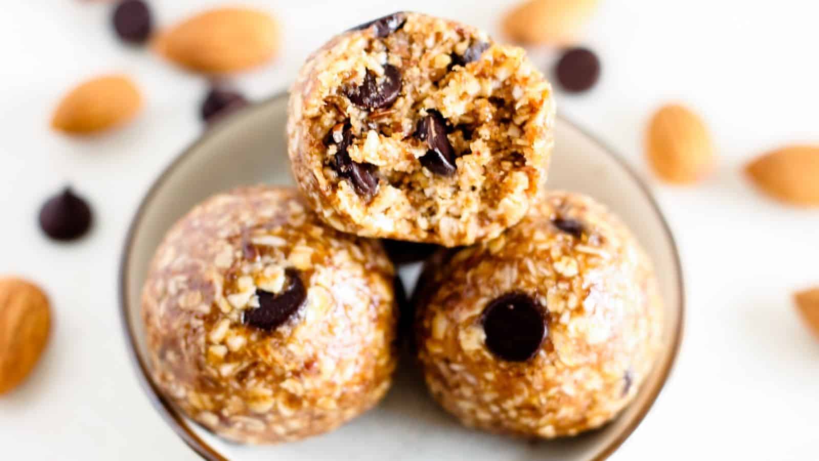 A plate of almond butter energy balls.