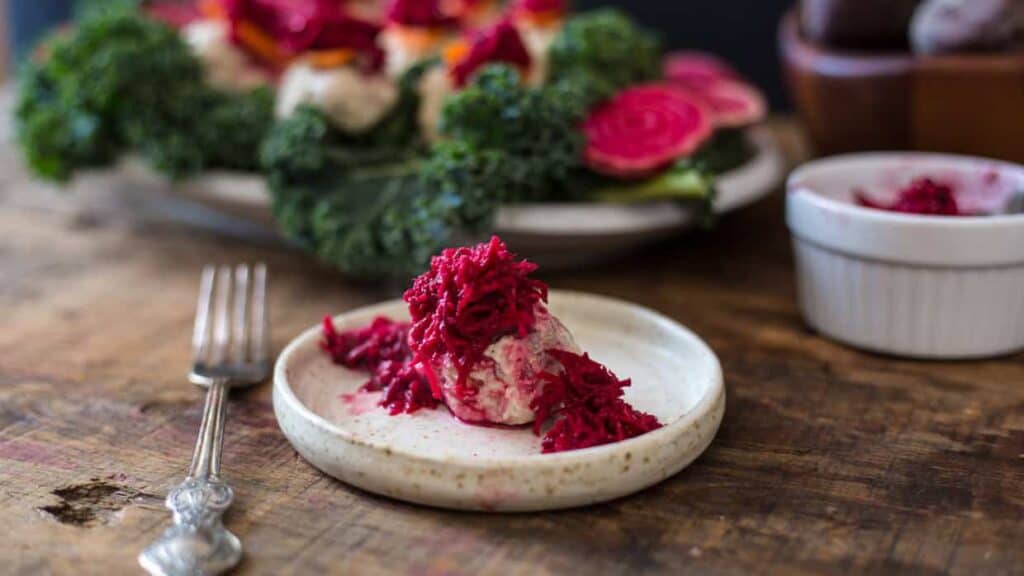Beetroot and kale risotto.