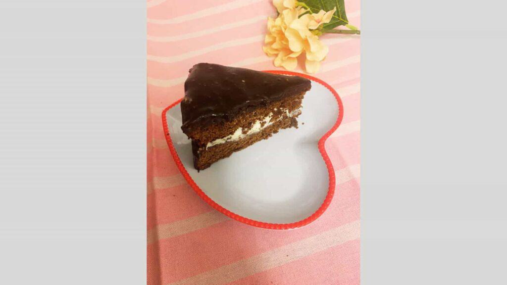 A piece of chocolate cake on a plate.