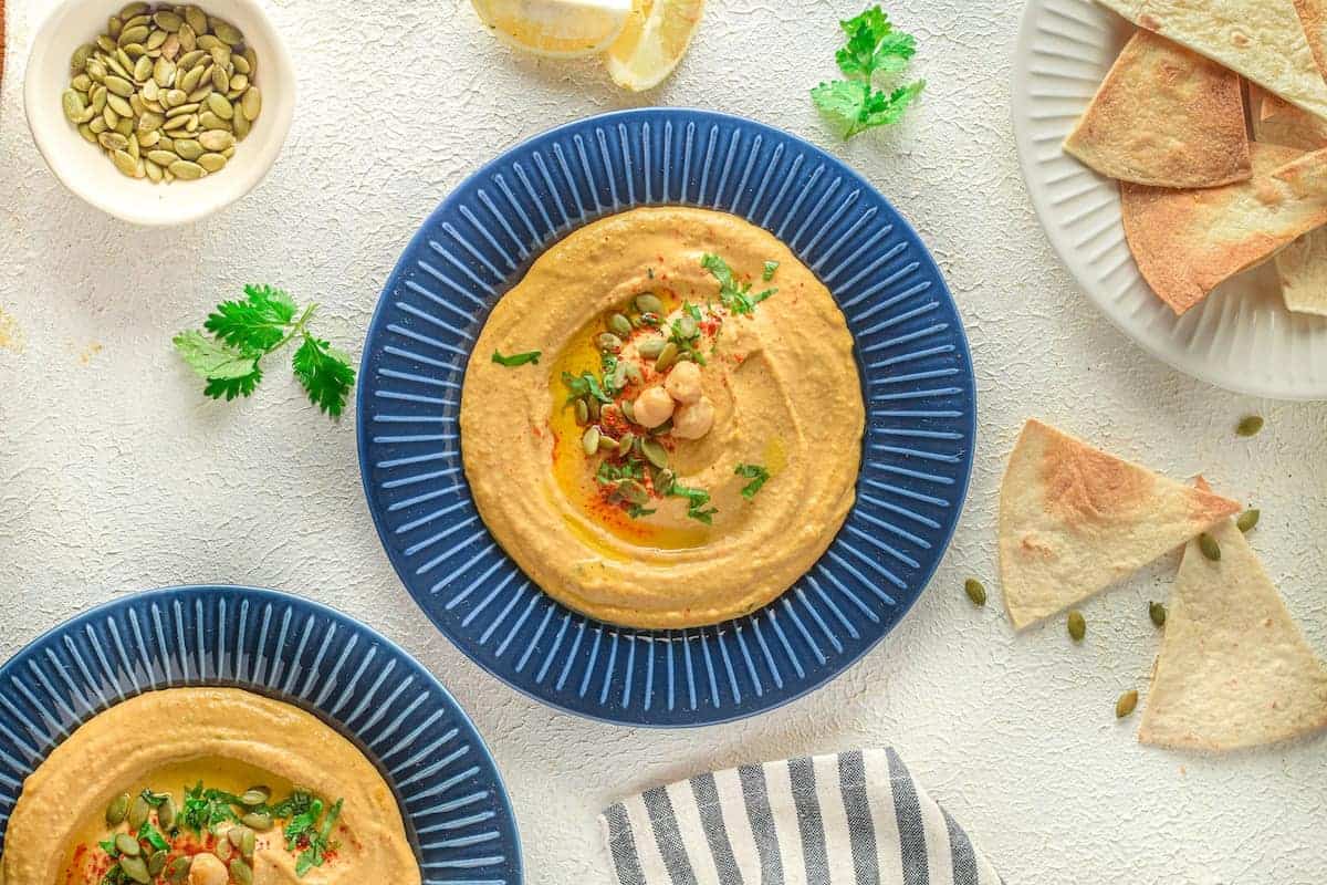 Two plates of Pumpkin Pie Hummus.