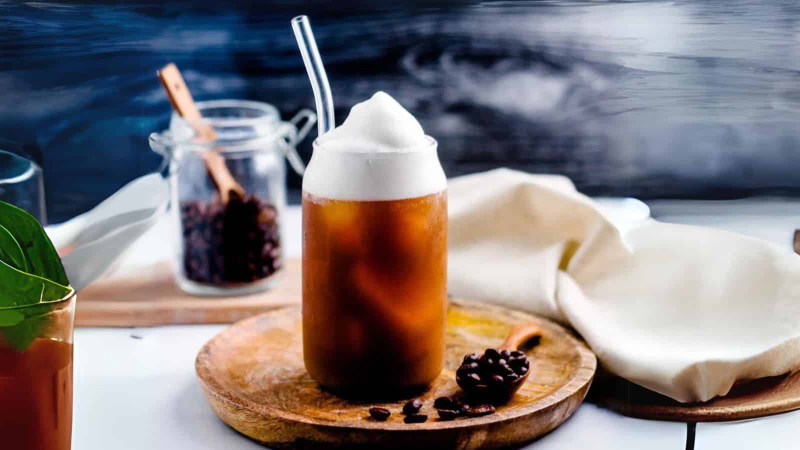 A glass of cold brew coffee topped with vanilla cold foam.