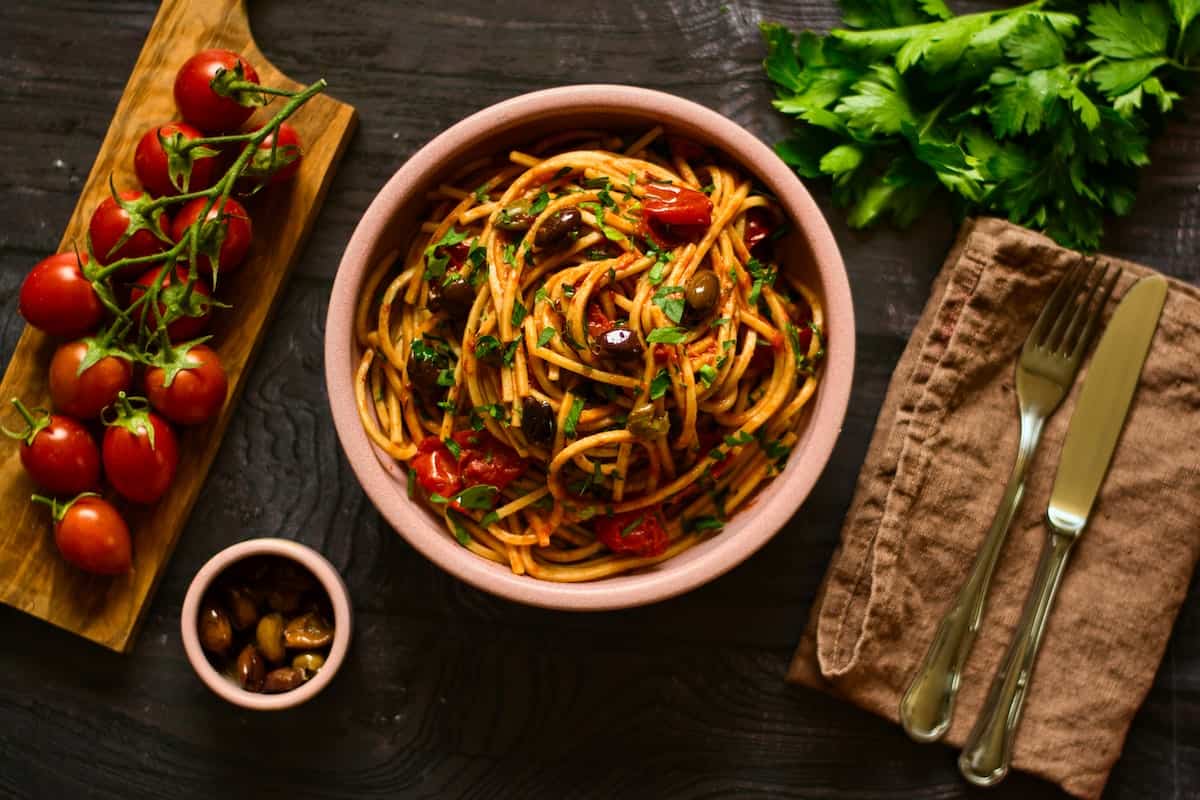 Bowl of Pasta Puttanesca.