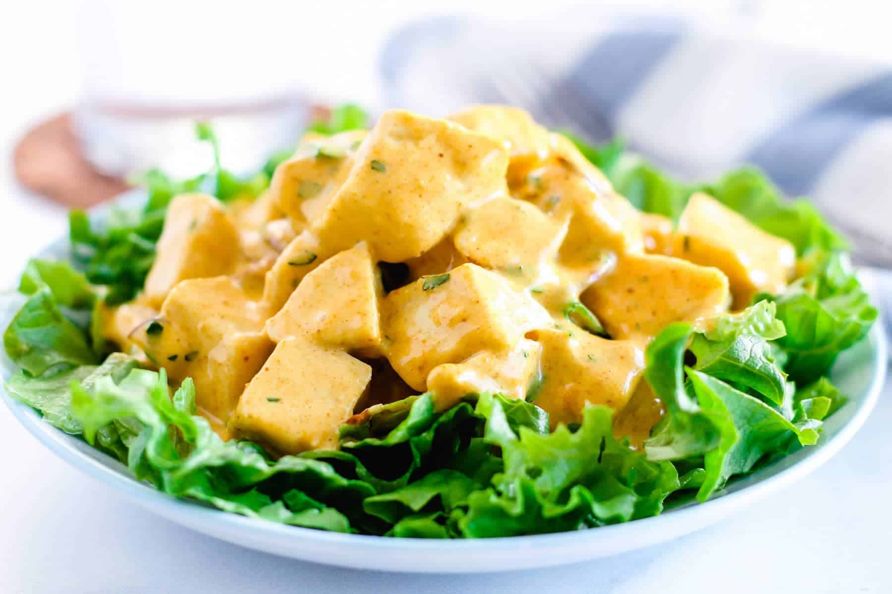 A plate of coronation chicken salad.