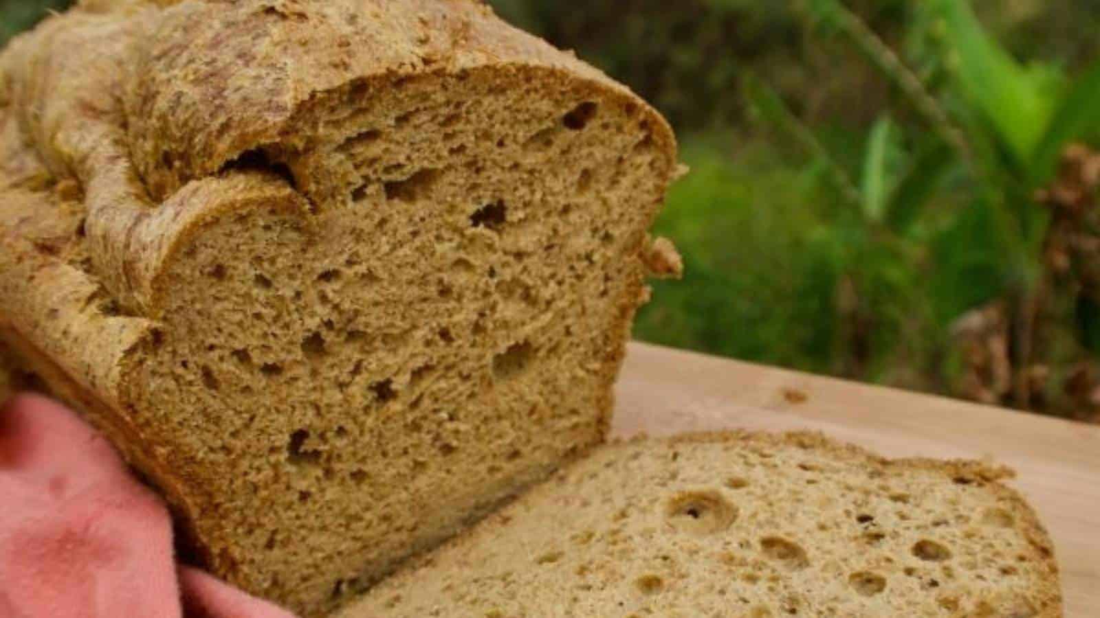 A picture of low-carb bread sliced on cutting board.