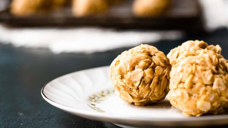 Peanut butter oatmeal balls on a plate.