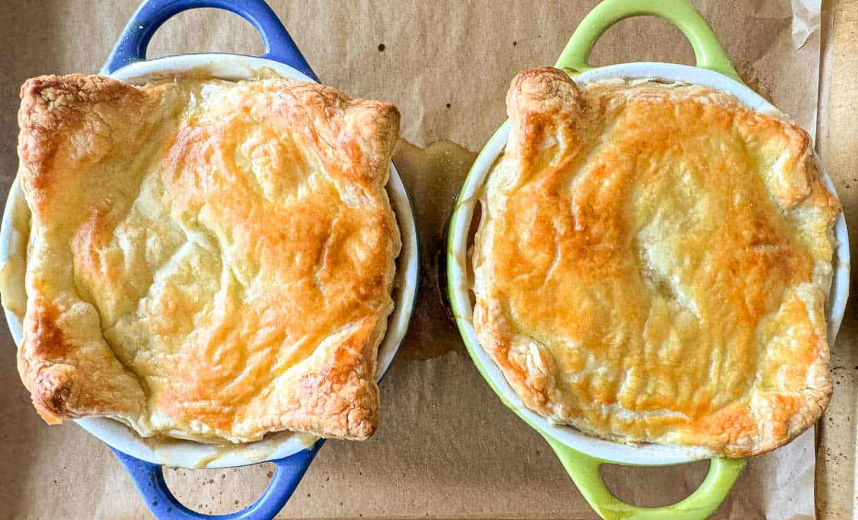 Two individual chicken pot pies.
