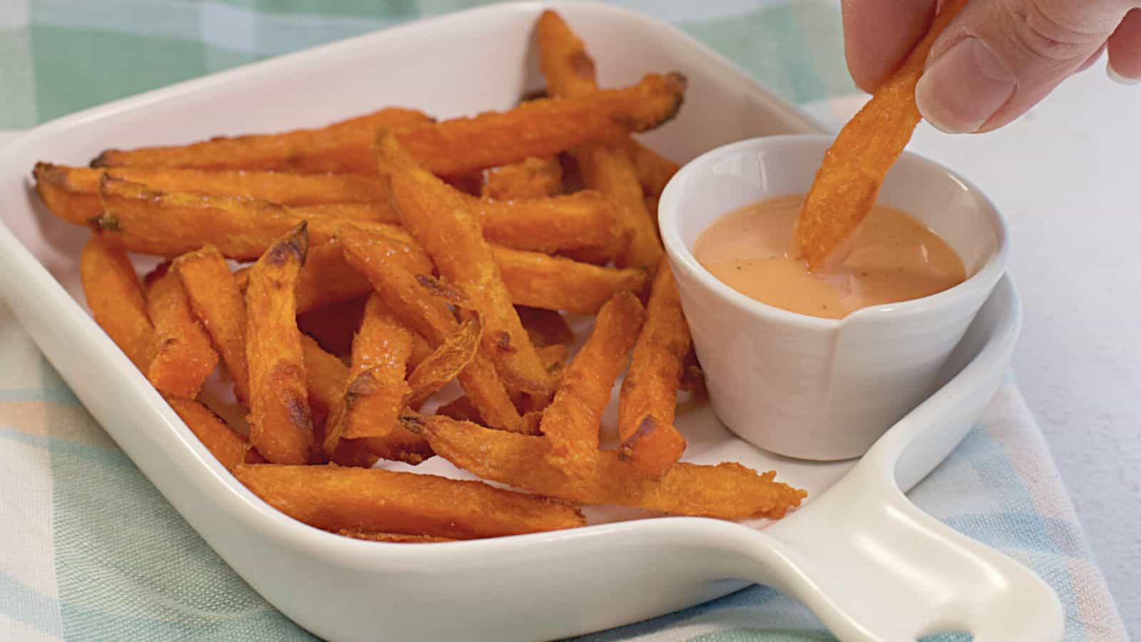 Air fryer frozen sweet potato fries.