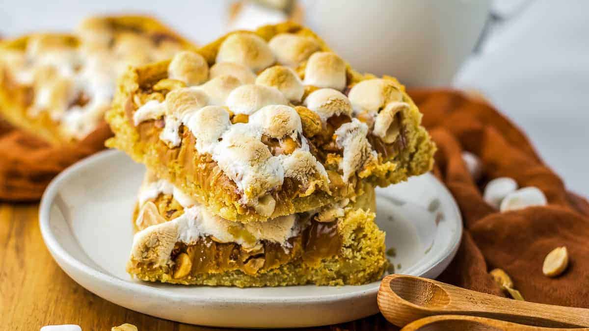 Caramel Cookie Bars on a plate.