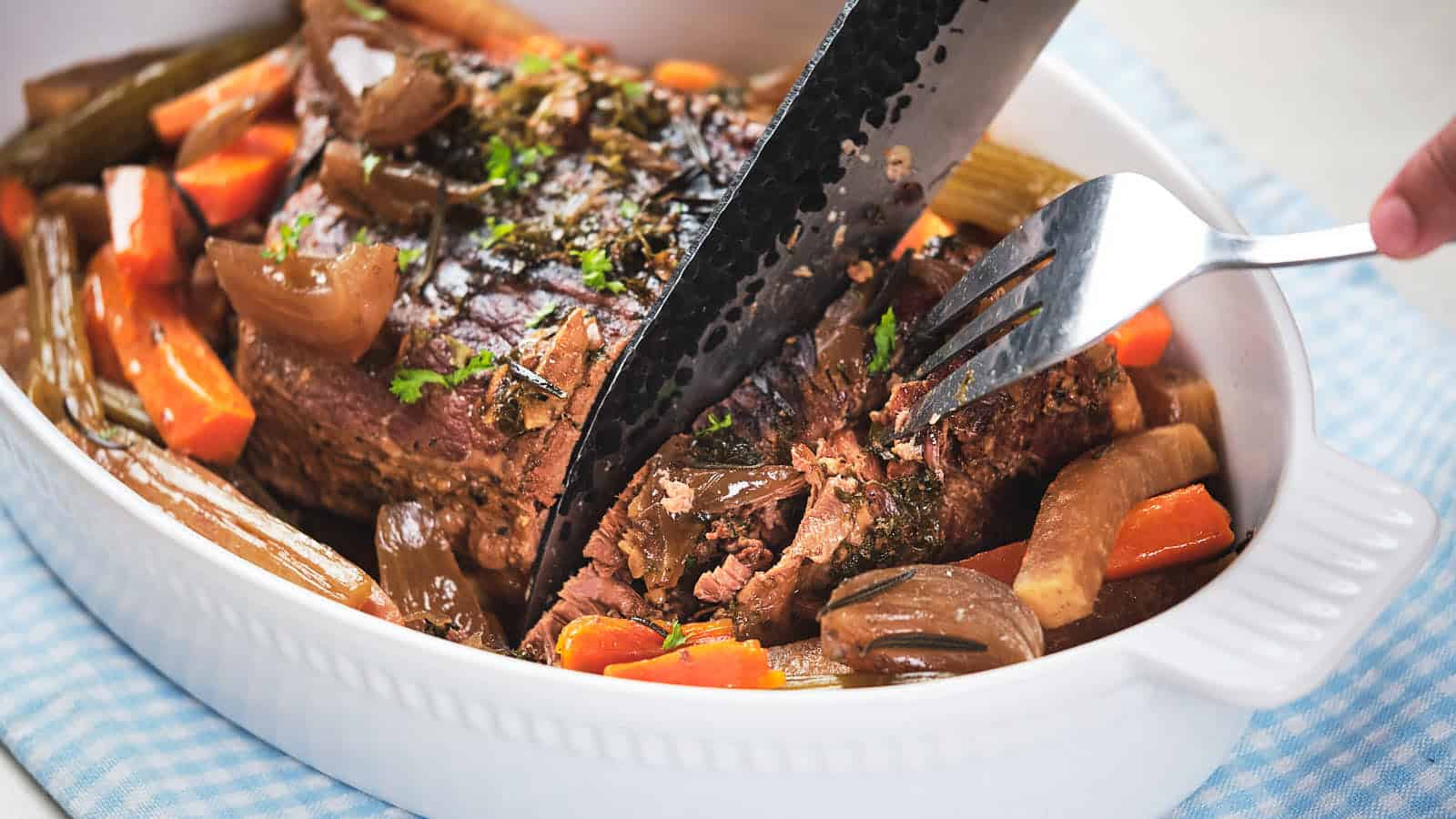 A picture of Slow Cooker Pot Roast with carrot and parsnip.